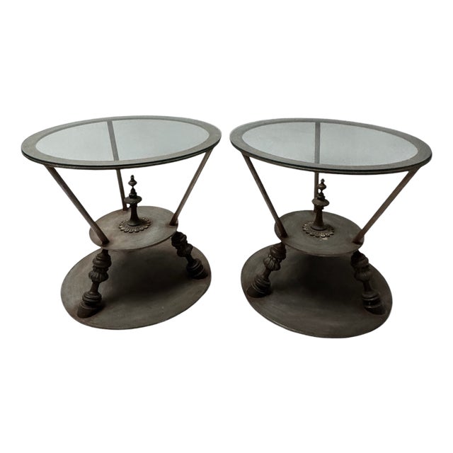 Hollywood Regency Center Tables with Glass Tops, 1980s, Set of 2 For Sale
