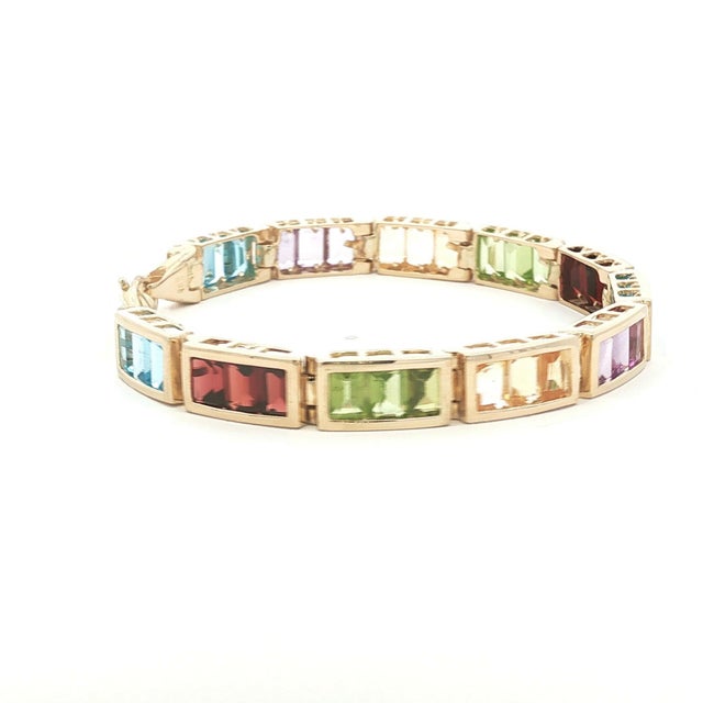 Late 20th Century Vintage 14k Yellow Gold Multi Semi-Precious Colored Stone Link Bracelet For Sale - Image 5 of 5