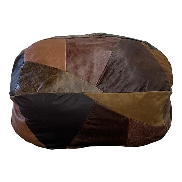 1970s Vintage Patchwork Leather Ottoman For Sale