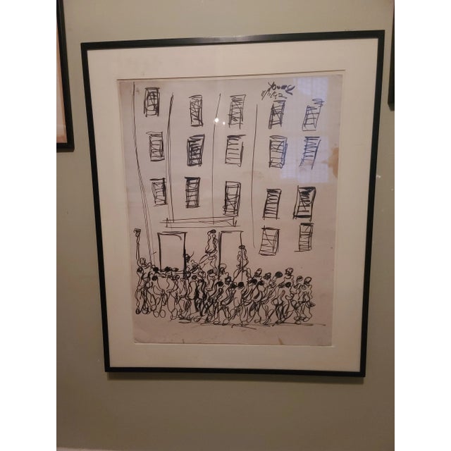 1990s Purvis Young, Ink on Paper, Figures Near Building (1990 or 1992) For Sale - Image 5 of 7