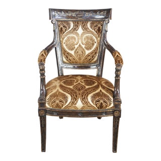 Late 20th Century Marge Carson French Empire Regency Style Gold Upholstered Library Armchair For Sale