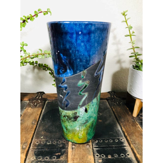 Vintage Post Modern Pottery Vase Signed Moody. Awesome Vase with great colors and an 1990s pattern flair. Definitely a...