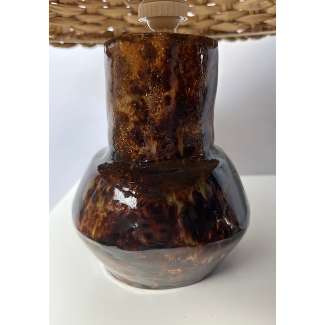 Mid-Century Modern Ceramic Table Lamp with Wicker Cap, 1960s For Sale - Image 4 of 7