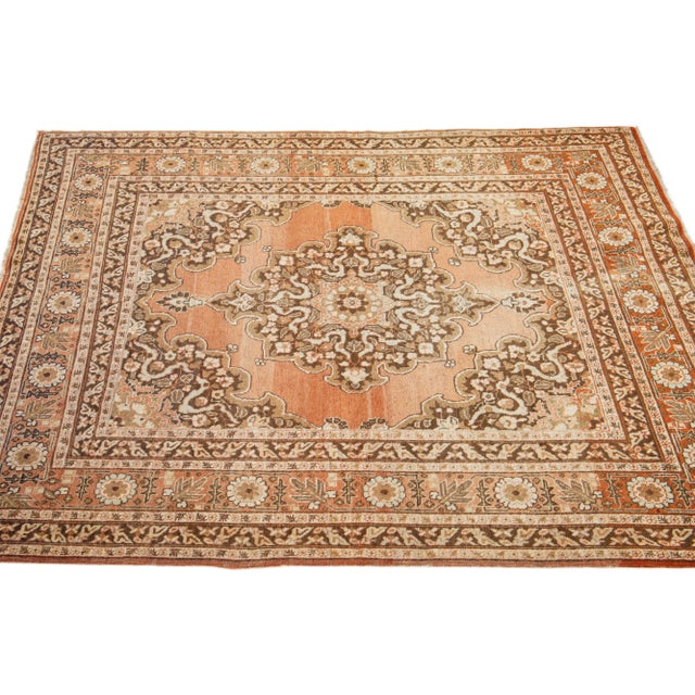1960s 1960s Vintage Persian Tabriz Handmade Medallion Rust Wool Rug For Sale - Image 5 of 7