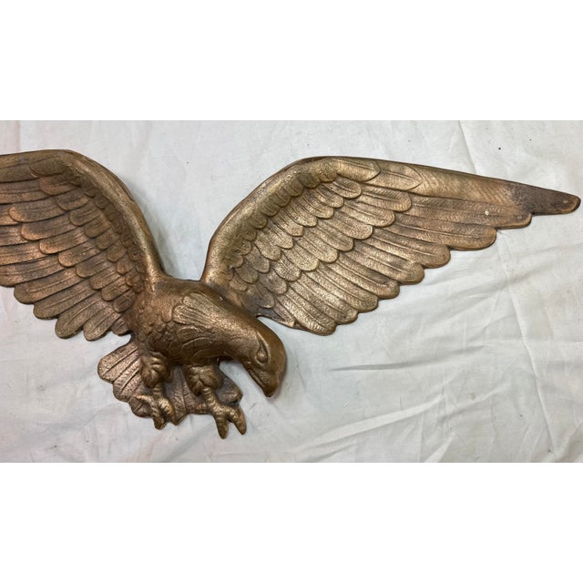 1960s Very Heavy Vintage Solid Bronze Wall Mount American Bald Eagle Bird Brass Statue For Sale - Image 5 of 7