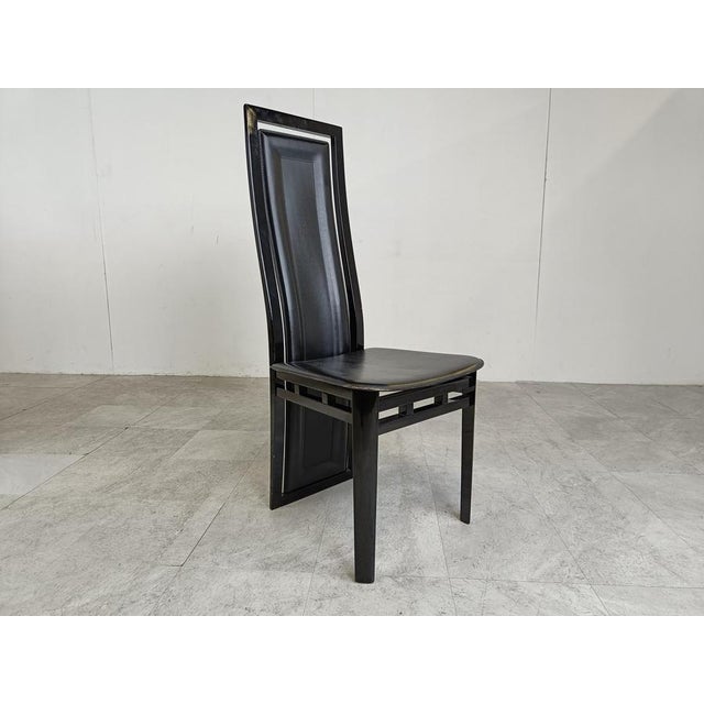 Italian Modern Lacquered Wood and Leather Dining Chairs, 1980, Set of 8 For Sale - Image 10 of 12