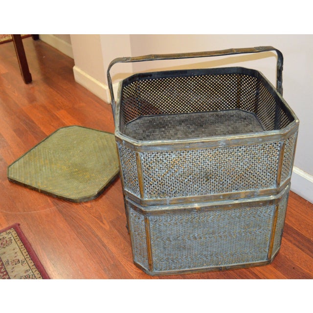 Green Woven Rattan Basket Side Table Chairish