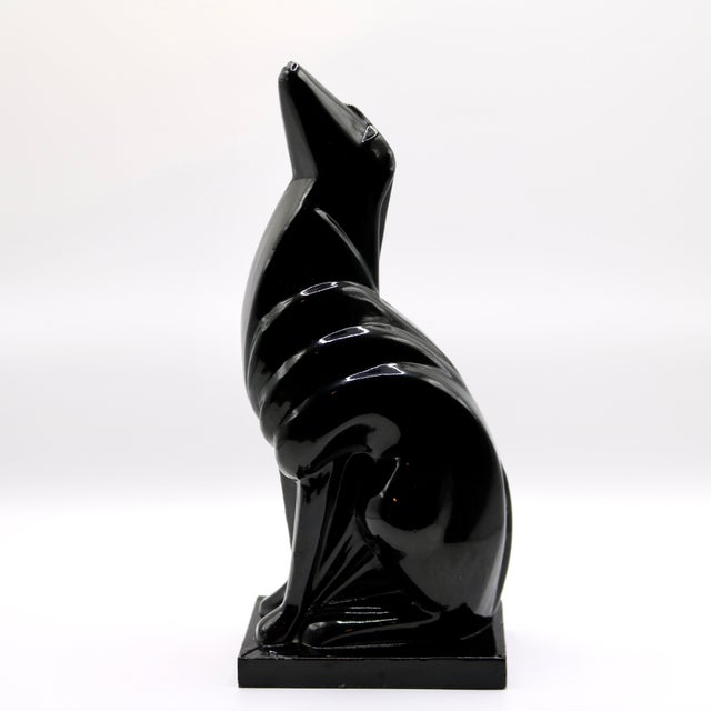 Mid-Century Modern Art Deco Style Patinated Cast Metal Howling Wolf Sculpture For Sale - Image 3 of 12