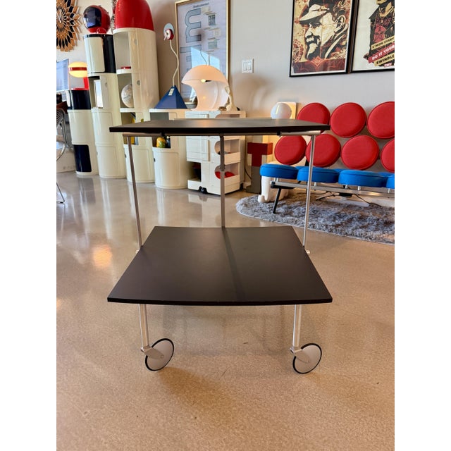 1990s Italian Postmodern Raul Barieri Ycami Attributed Convertible Folding Bar Cart Italian Aluminum Coffee Table Adjustable Mago For Sale - Image 4 of 18