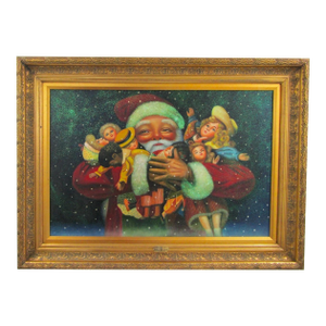 1990s Large Christopher Radko Oil Painting "Christmas Joy" Ltd. Ed. 160/500 Framed Coa