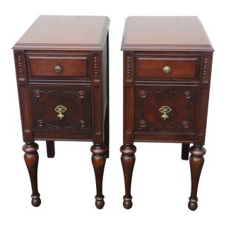 Tall Narrow Nightstands End Side Bedside Tables a Pair For Sale