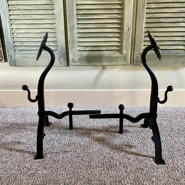 Iron and Brass Sunflower Andirons - A Pair For Sale - Image 10 of 18
