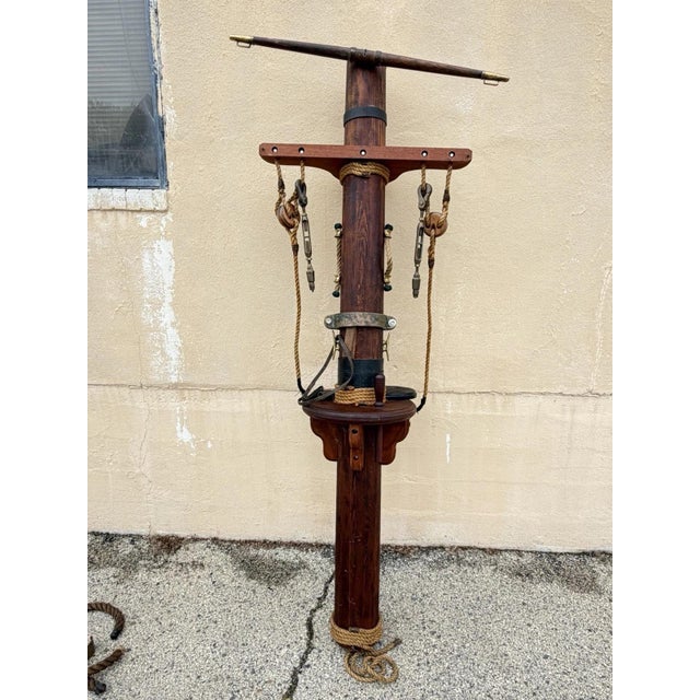 Vintage Custom Nautical Wood 95" Ship Mast Mancave Bar Island W Pulley & Ropes For Sale - Image 16 of 18