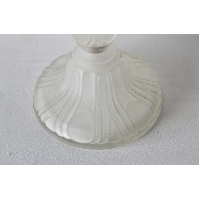 Alabaster Vintage Lalique Style Art Nouveau Frosted Glass Lamp Floral Relief For Sale - Image 8 of 13