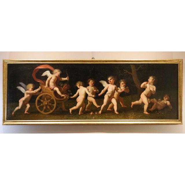 Francesco Albani, Cupids at Play Entertaining with Venus's Chariot, 17th Century, Oil Painting on Canvas, Framed For Sale - Image 15 of 15