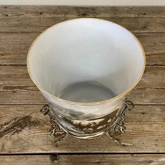 Ceramic Antique Hand-Painted Opaline Footed Vase For Sale - Image 7 of 13