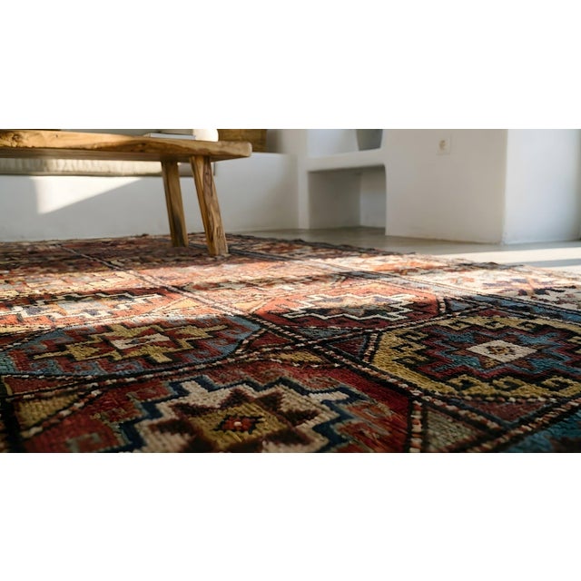 Splendid Ivory Background Color With Hexagonal Details in a Geometric Design Antique Caucasian Rug For Sale - Image 9 of 11