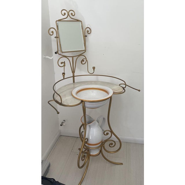 Italian Marble Washing Table with Mirror, 1980s For Sale - Image 10 of 12