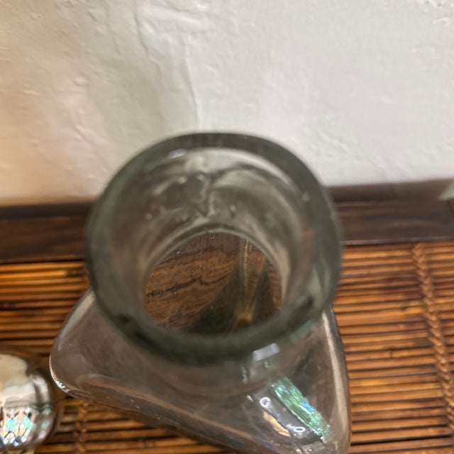 Green Vintage Hand Blown Green Rain Glass Decanter With Mercury Glass Stopper For Sale - Image 8 of 9