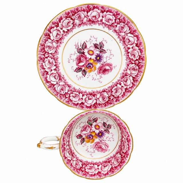 English Vintage Tableware by Paragon China "Shadowland" Pattern 12 Place Settings Made in England Rare Circa 1930s Pink Floral Fine Bone China 84 Pieces For Sale - Image 3 of 6