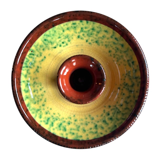 2000 - 2009 Handmade Moroccan Style Ceramic Splatter Candle Stick Holder Red Yellow Green For Sale - Image 5 of 9