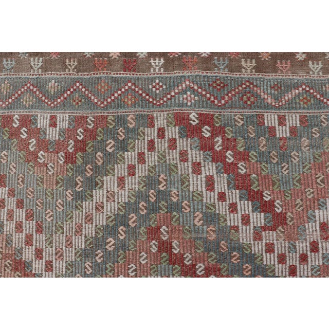 Colorful Vintage Turkish Embroidered Flat-Weave in Diamond Design 7'0 X 10'5 For Sale - Image 13 of 15