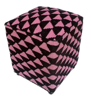 Arshs Diedra Black/Pink Kilim Upholstered Handmade Ottoman