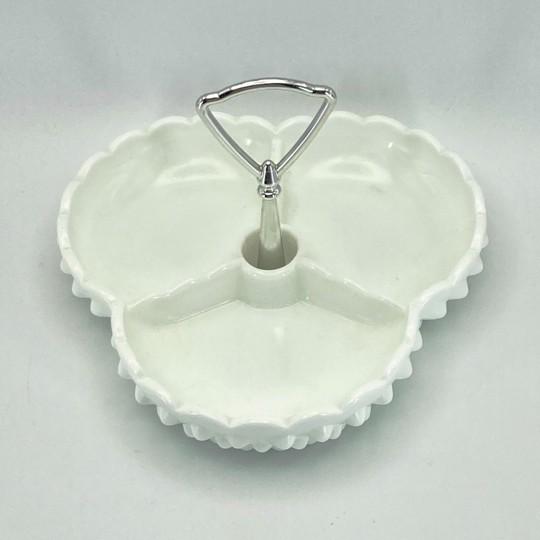 Vintage Fenton Milk Glass Hobnail Tricorn Divided Dish (3-Part) With Metal Handle 7-Inch For Sale In Philadelphia - Image 6 of 13