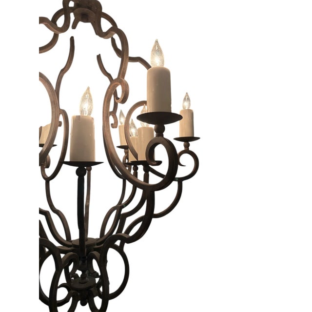 1990s Arte De Mexico Wrought Iron 12 Light Chandelier For Sale - Image 4 of 4