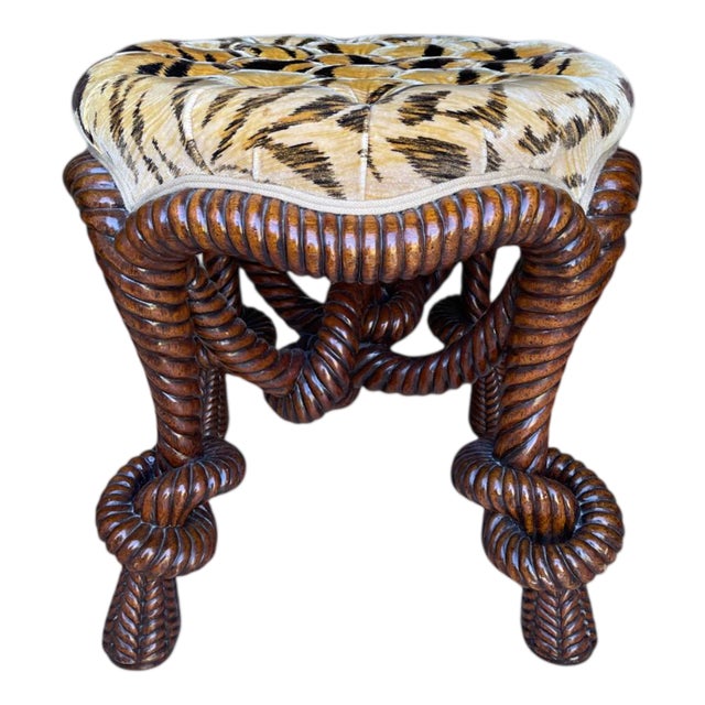 Rope-Twist Stool in Mahogany For Sale