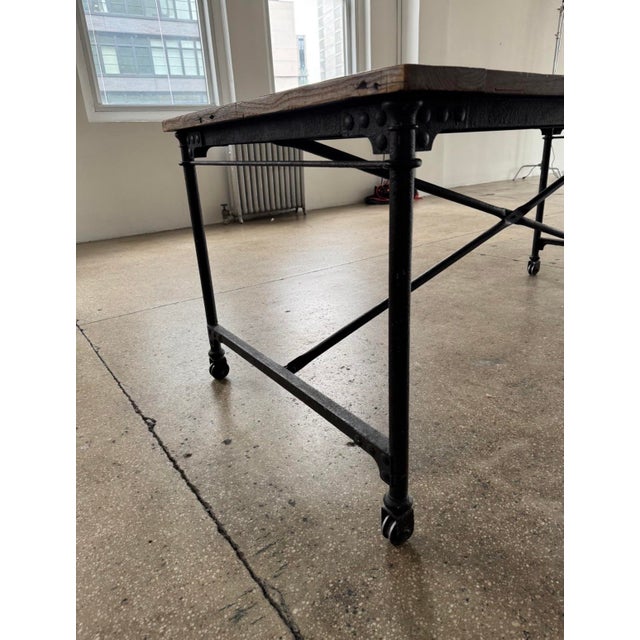 1990s Vintage Cast Iron and European 72” Reclaimed Wood Table by Restoration Hardware For Sale - Image 5 of 6