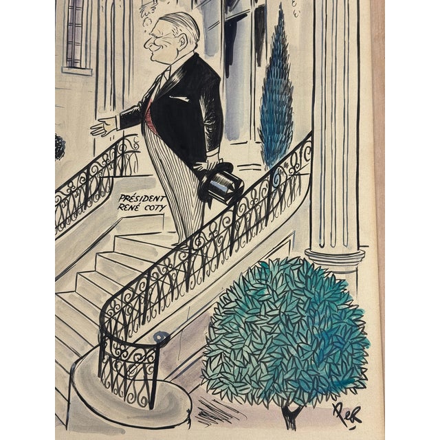Cornelius Vanderbilt (c.v.) "Sonny" Whitney at the Prestigious Prix De l'Arc De Triomphe at Longchamp Watercolor by Pierre Bellocq Aka "Peb" For Sale - Image 9 of 9
