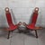Superb pair of Mid Century brutalist chairs, handcrafted in wood and red leather, excellent Italian manufacturing, very...