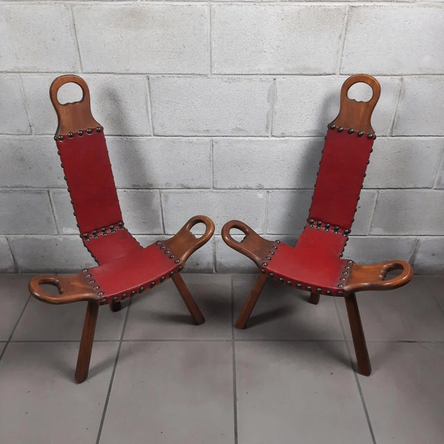 A stunning pair of mid-century Brutalist chairs, attributed to refined Spanish craftsmanship from the 1960s. Theme and...