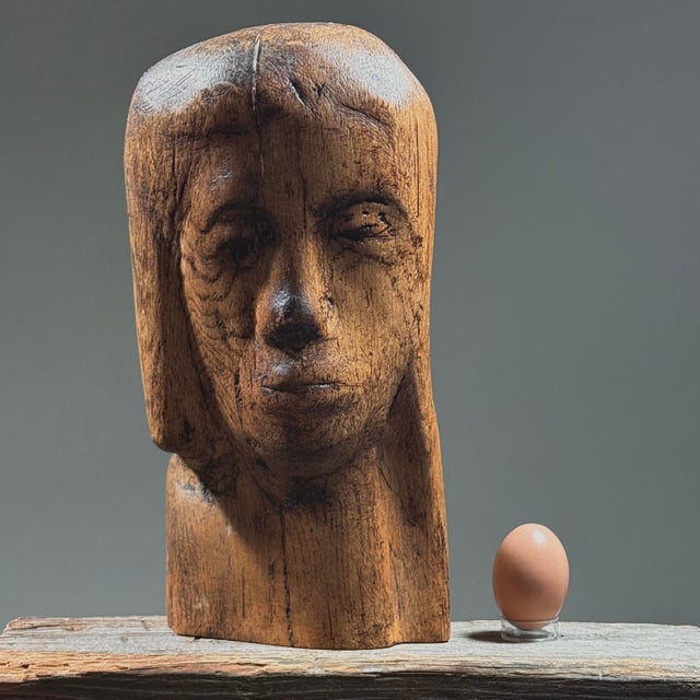 Wood Vintage Hand Carved Folk Art Modernist Portrait Bust For Sale - Image 7 of 12