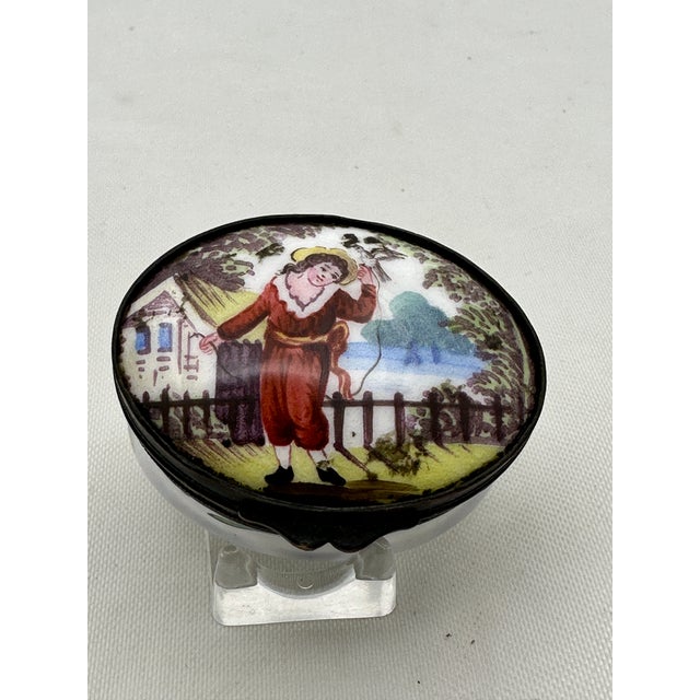 French 19th Century French Enamel Samson Patch Trinket Box Child With Bird For Sale - Image 3 of 11