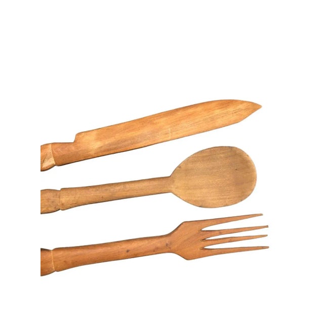Mid Century Tribal Hand Carved Wooden Serving Utensils- Set of 3 For Sale - Image 11 of 12