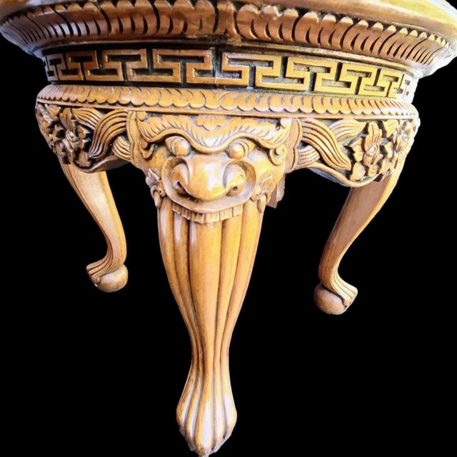 Mid 20th Century Hand Carved Asian Side Table With Ming Dynasty Style Claw Feet in a Golden Oak For Sale - Image 4 of 12