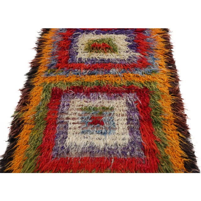 Vintage Tulu Shag Rug in Multicolor Geometric Pattern, High-Low Pile For Sale - Image 4 of 7