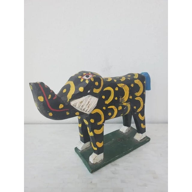 Vintage Guatemalan Hand Carved & Painted Elephant For Sale - Image 4 of 11