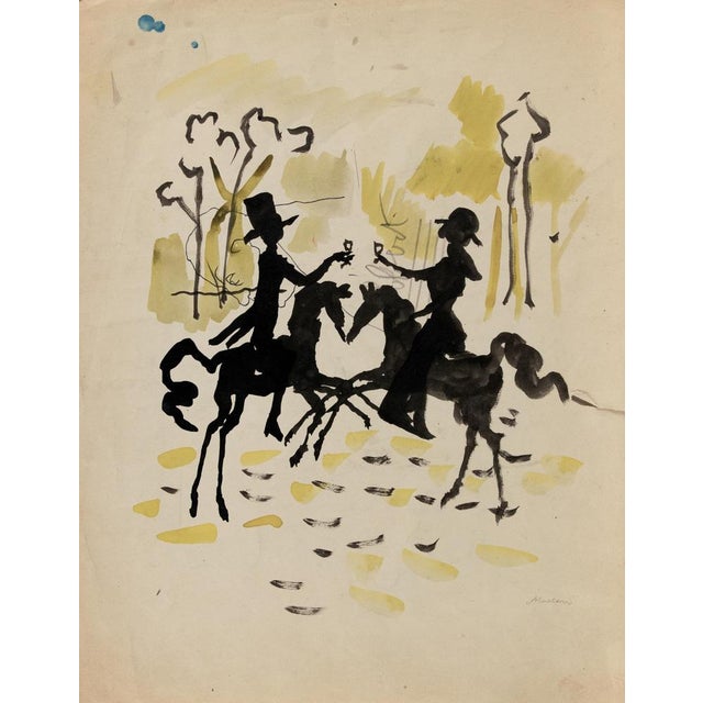 Watercolor on paper realized by Mino Maccari in the mid-20th Century. Hand signed in pencil lower right. Very good...