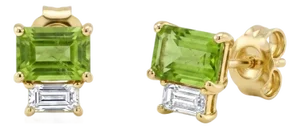 Classic Two-Stone Peridot Baguette Drop Studs - A Pair