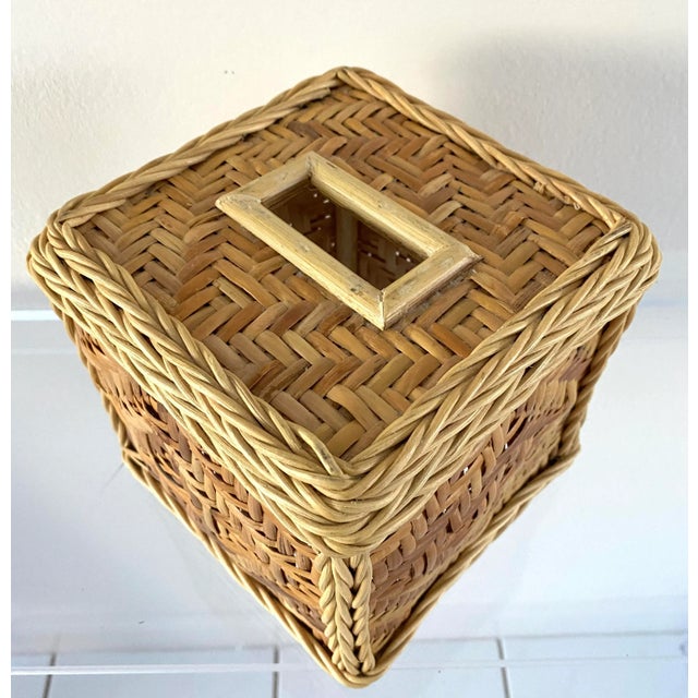 Vintage Basket Weave Bamboo Rattan Tissue Box Cover For Sale In Miami - Image 6 of 12