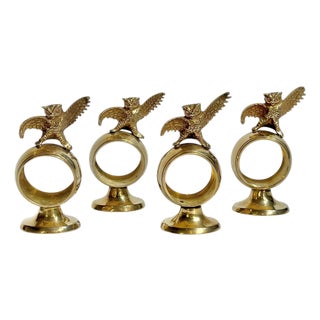 Vintage Hollywood Regency Brass Owl Napkin Rings – Set of 4 For Sale