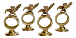 Vintage Hollywood Regency Brass Owl Napkin Rings – Set of 4