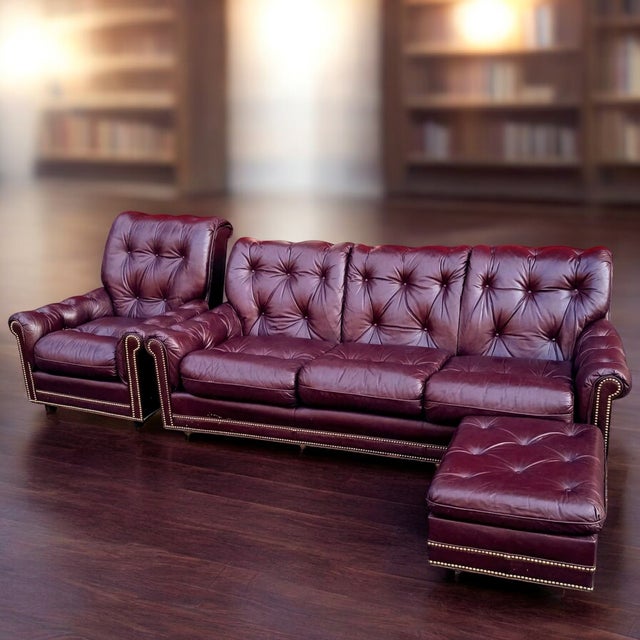 Animal Skin Elevate Your Home With This Stunning, Vintage Hancock & Moore Living Room Collection, Featuring a Luxurious Sofa, Armchair, and Matching Ottoman For Sale - Image 7 of 12