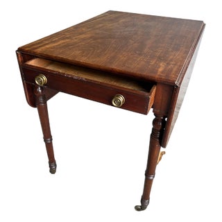 Antique Drop-Leaf Side Table on Castors For Sale