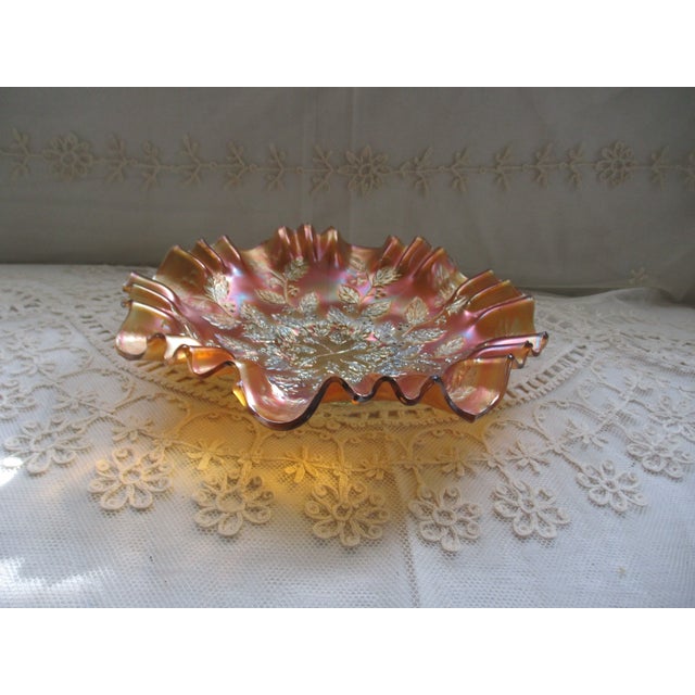 American Antique Fenton Holly Berry Marigold Carnival Glass Bowl 9.5" For Sale - Image 3 of 6