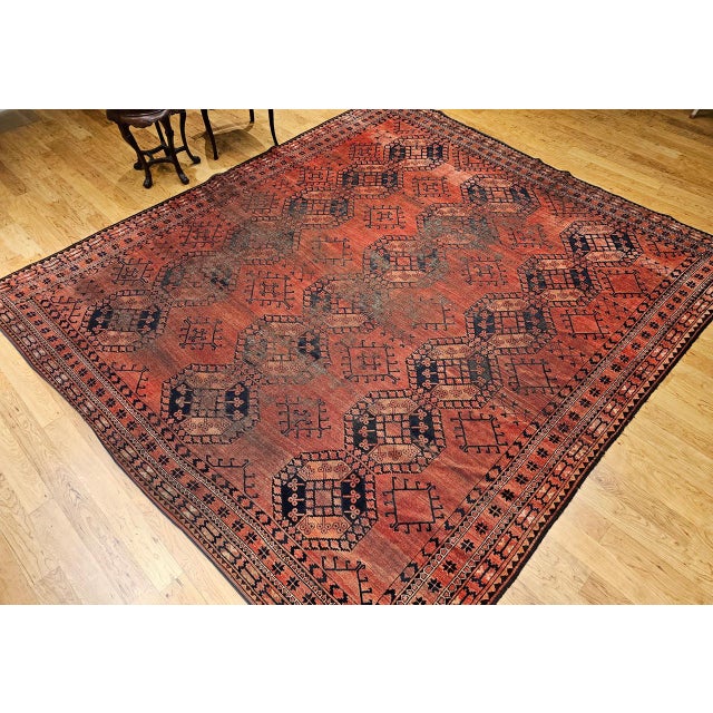 Late 19th Century Vintage Turkmen Ersari in Allover Geometric Pattern in Red, Blue, Navy, Brown For Sale - Image 5 of 14