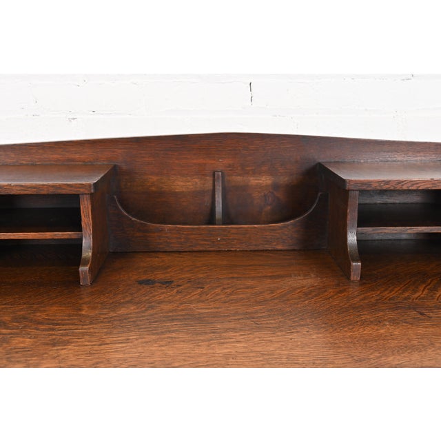 Wood L. & J. G. Stickley Antique Mission Oak Arts & Crafts Writing Desk, Circa 1900 For Sale - Image 7 of 11